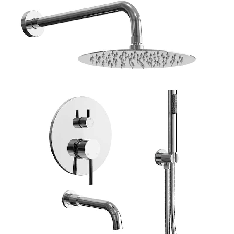 Pressure Balance 3-Functions Shower Head System, 10" Shower Faucet Set with Tub Faucet Spout - Chrome