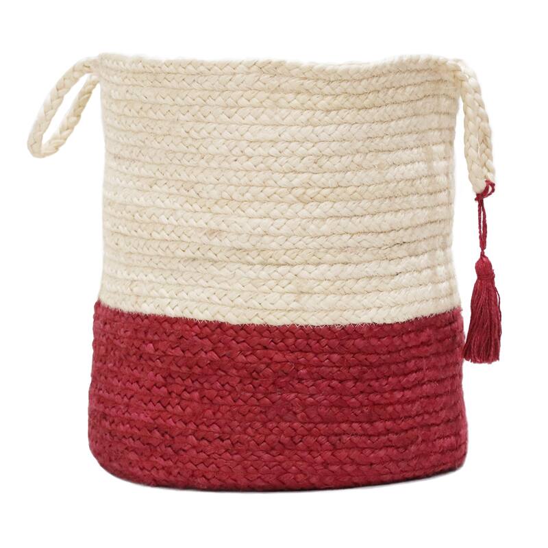 Sevita Two-Tone Off-White Jute Decorative Storage Basket with Handles
