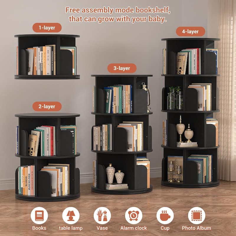 4/5 Tiers Round Rotating Bookcase, Revolving Floor Standing Bookshelf Corner Organizer Display