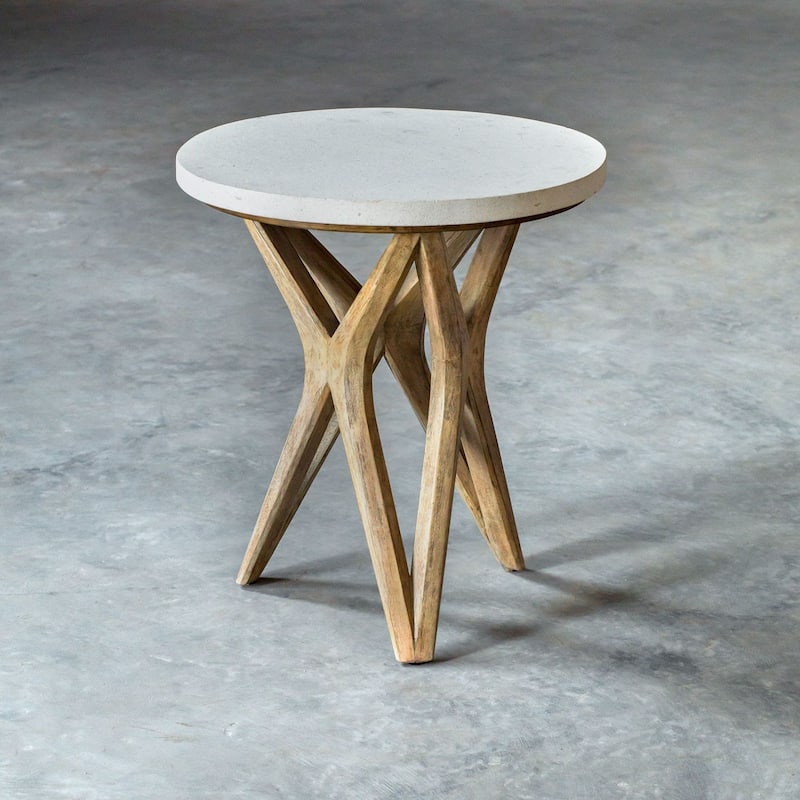 Uttermost Marnie 22" Diameter Stone Top Wood Side Table