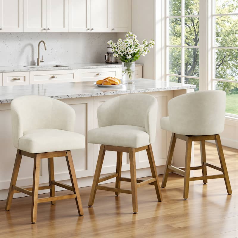 26 Inch Upholstered Swivel Counter Height Bar Stools with Back and Solid Wood Frame - 37.8"H x 20.9"W x 21.3"D