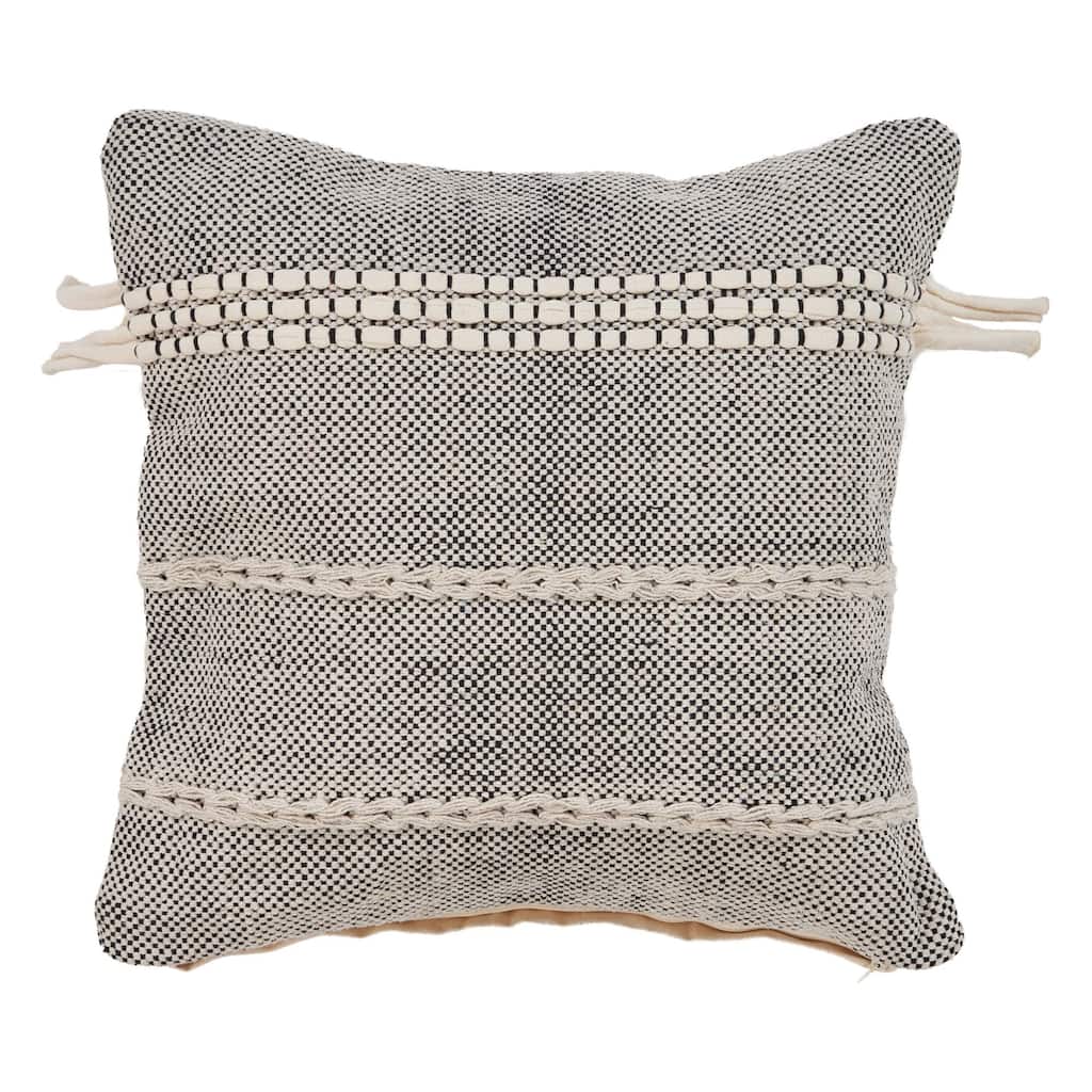 20" Gray and Black Hand Woven Cottage Square Throw Pillow