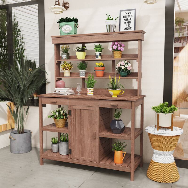 66" Large Outdoor Farmhouse Wooden Potting Bench Table