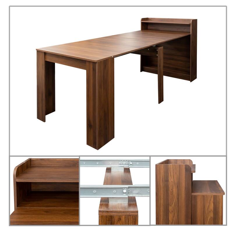 Modern style extendable dining table with wooden frame and shelves for kitchen living room conference room den