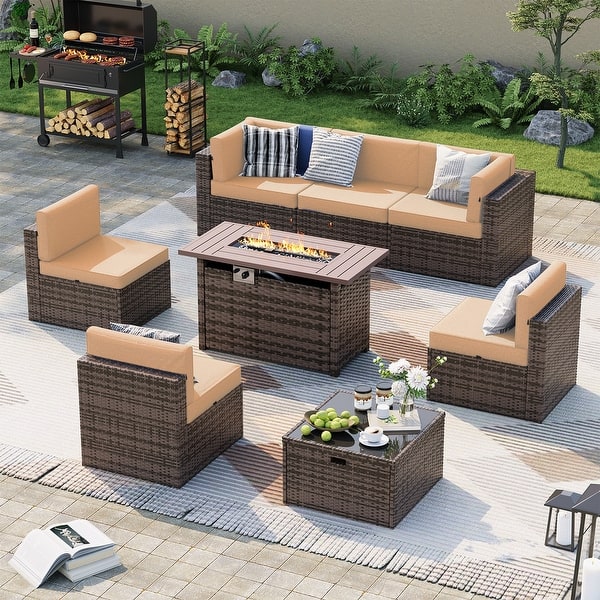 slide 2 of 181, AOXUN Fire Pit Conversation Set Rattan Sofa Set Outdoor Furniture With Cushions
