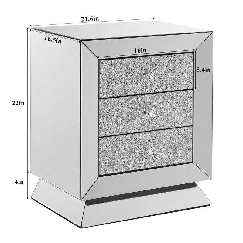 Modern 3-Drawers Nightstand with Mirrored Panel