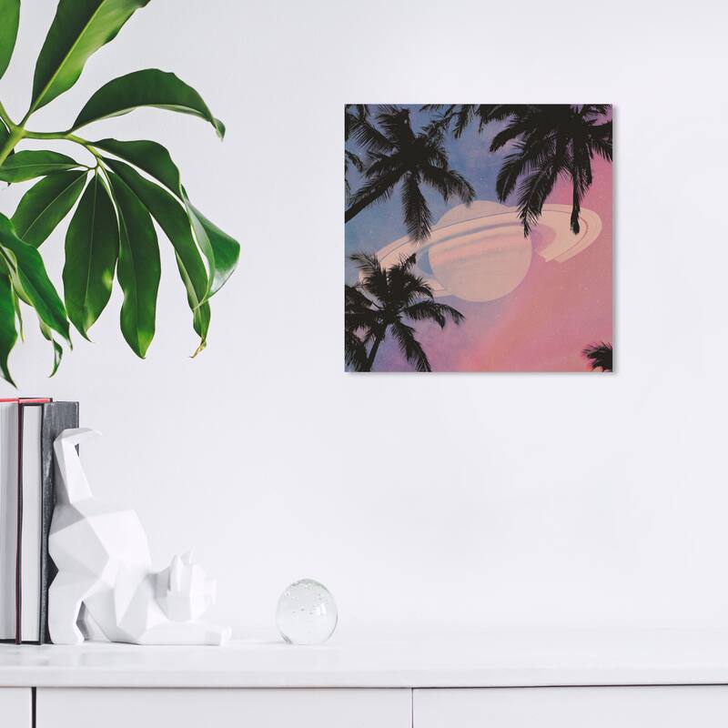 Wynwood Studio Prints Astronomy and Space Saturn Beach Vibe Pink and Tropical Wall Art Canvas Print - 12 x 12
