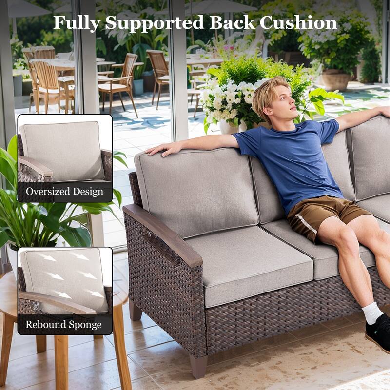 Outdoor Wicker 3 Seater Sofa with Deep Seating