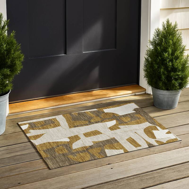 Machine Washable Indoor/ Outdoor Modern Crestone Chantille Rug - Walnut - 1'8" x 2'6"