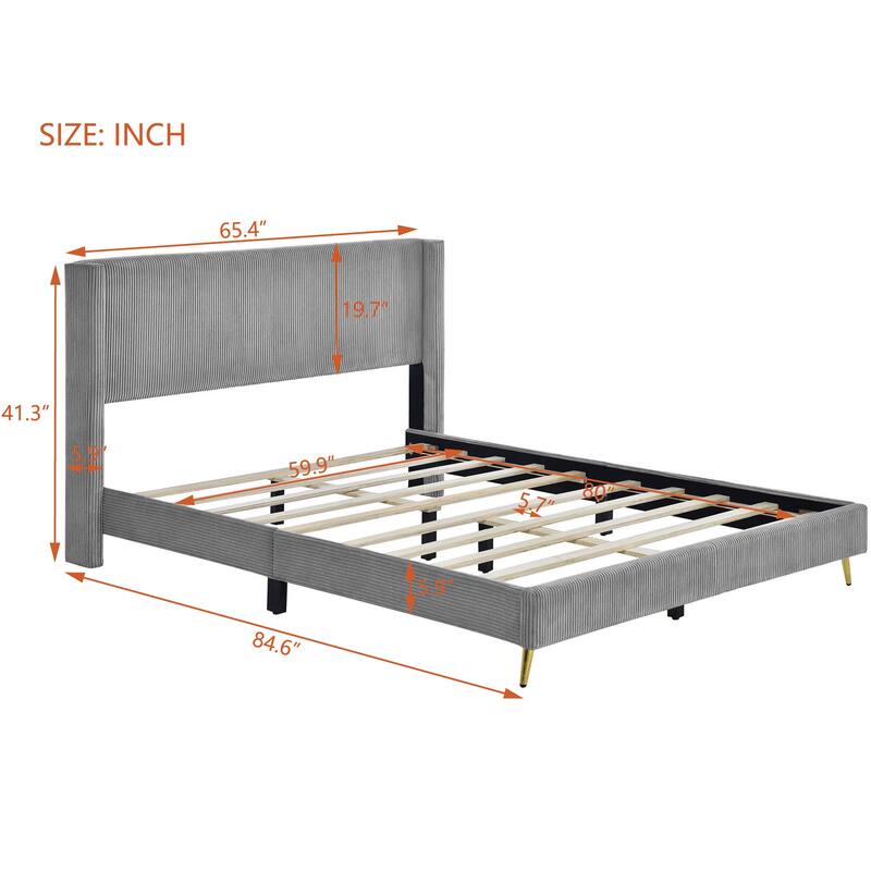 Queen Size Corduroy Platform Bed