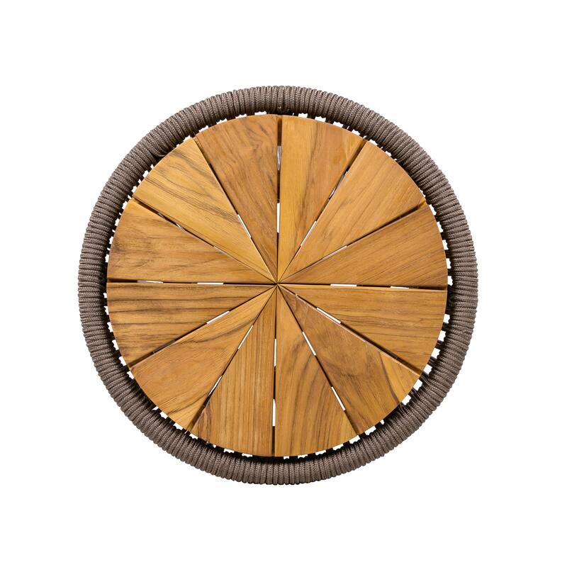 Scott Living - Nara 18.9"H Modern Outdoor Acacia Wood and Woven Rope Side Table, Tapered Cylindrical Silhouettes Design