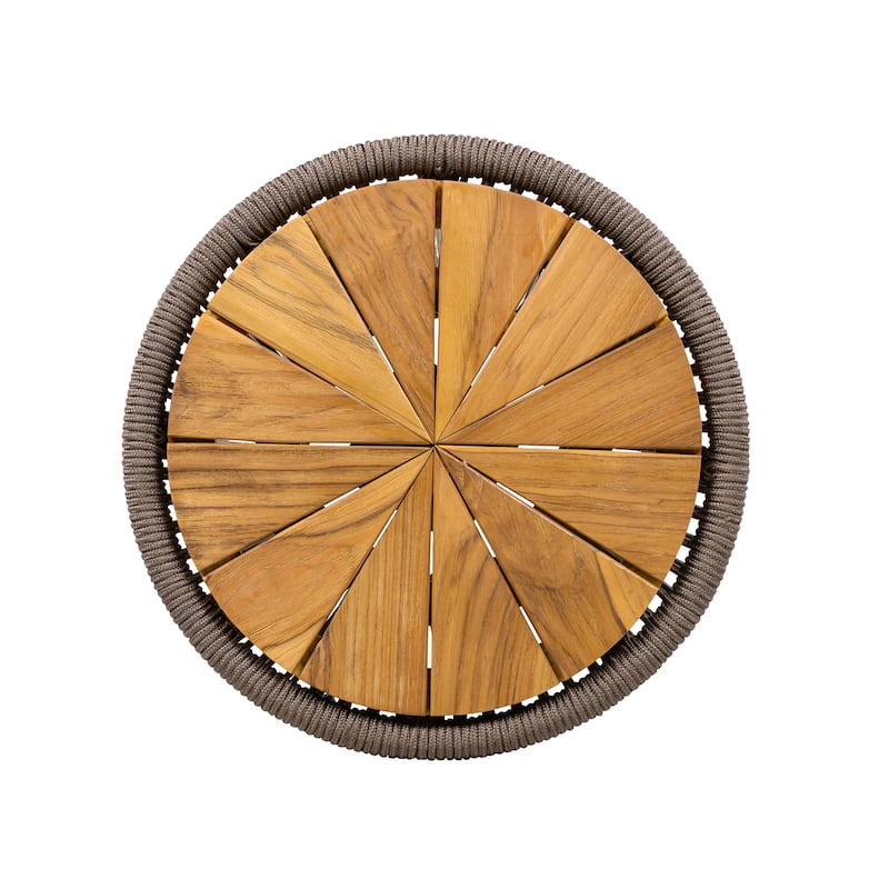 Scott Living - Nara Modern Outdoor Acacia Wood and Woven Rope Sculptural Side Table, Set of 2 - 32.28"L