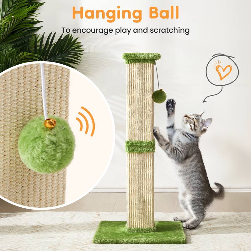 32" Tall Cat Scratching Post with Hanging Ball Toy, Sisal Scratch Post for Large Cats & Kittens