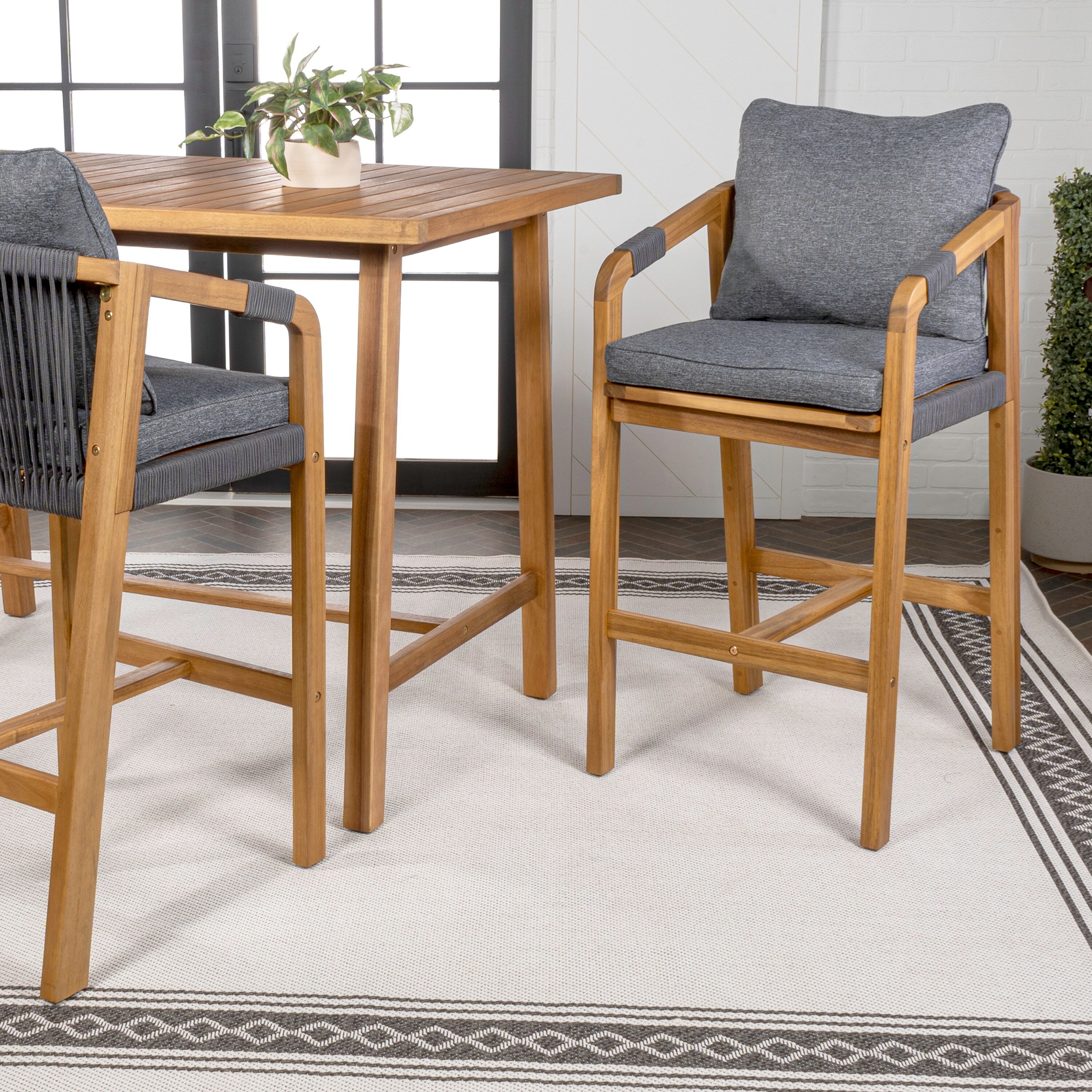 Outdoor Bar Stool with Cushions Armrests, (Set of 2) by JONATHAN