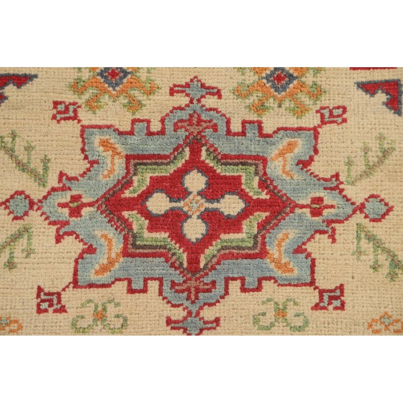 Geometric Yellow Kazak Accent Rug Handmade Traditional Wool Carpet - 2'8" x 4'0"