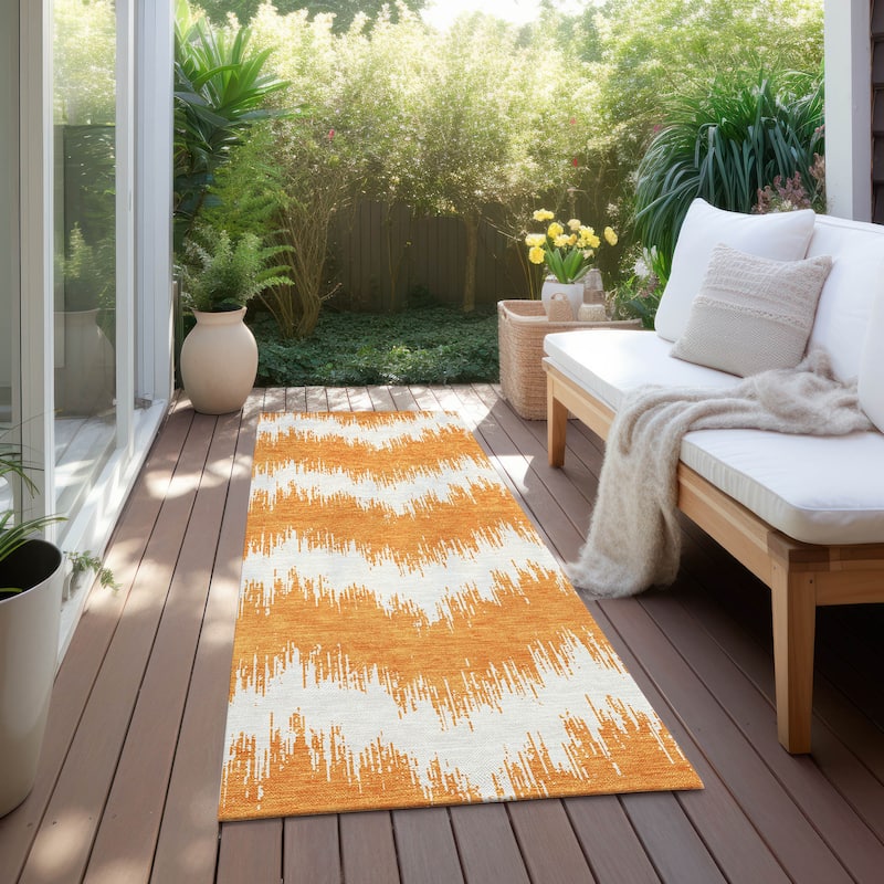 Machine Washable Indoor/ Outdoor Chantille Chevron Modern Rug - Orange - 2'3" x 7'6"