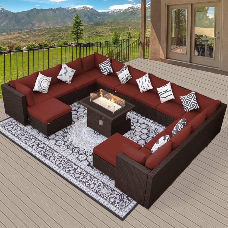 15-Piece Outdoor Wicker Modular Sectional with 43" CSA Fire Pit Table