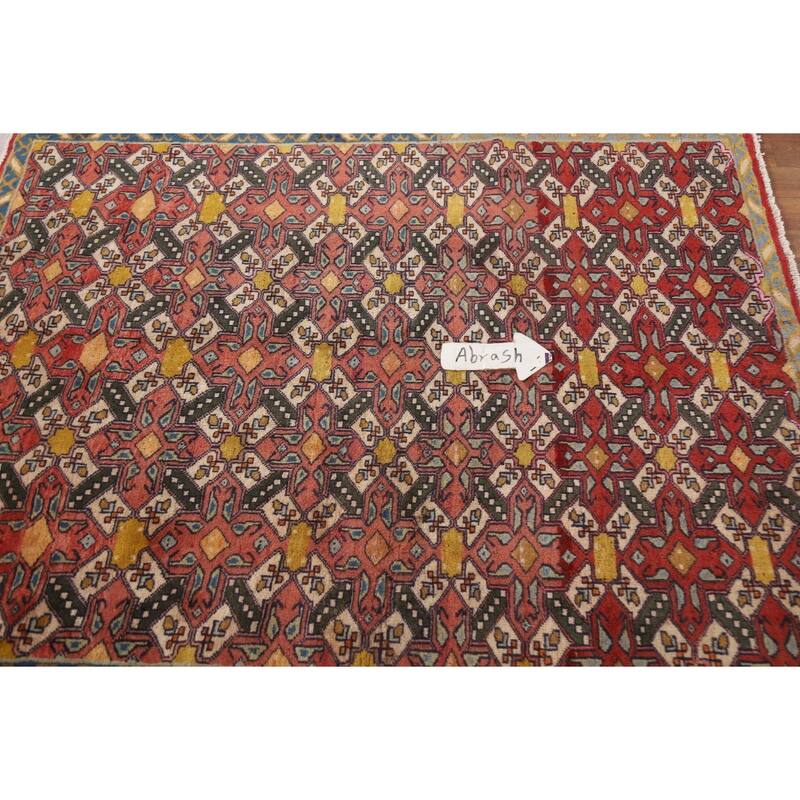 Geometric Tabriz Persian Vintage Area Rug Hand-Knotted Wool Carpet - 3'10"x 5'1"
