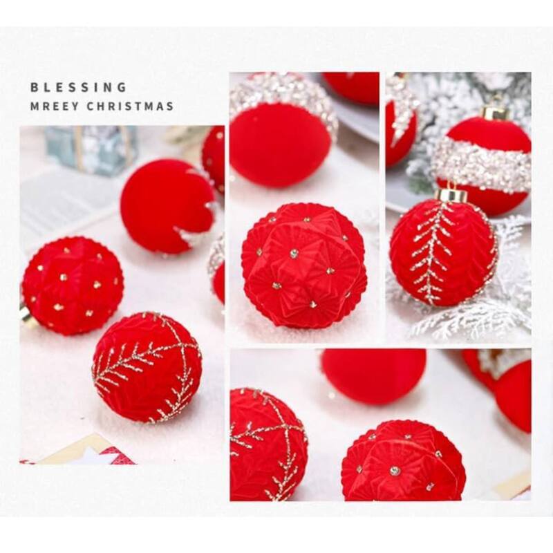 12PCS Mini Shatterproof Flocked Christmas Ball Ornaments for Holiday, Wedding, Red - N/A