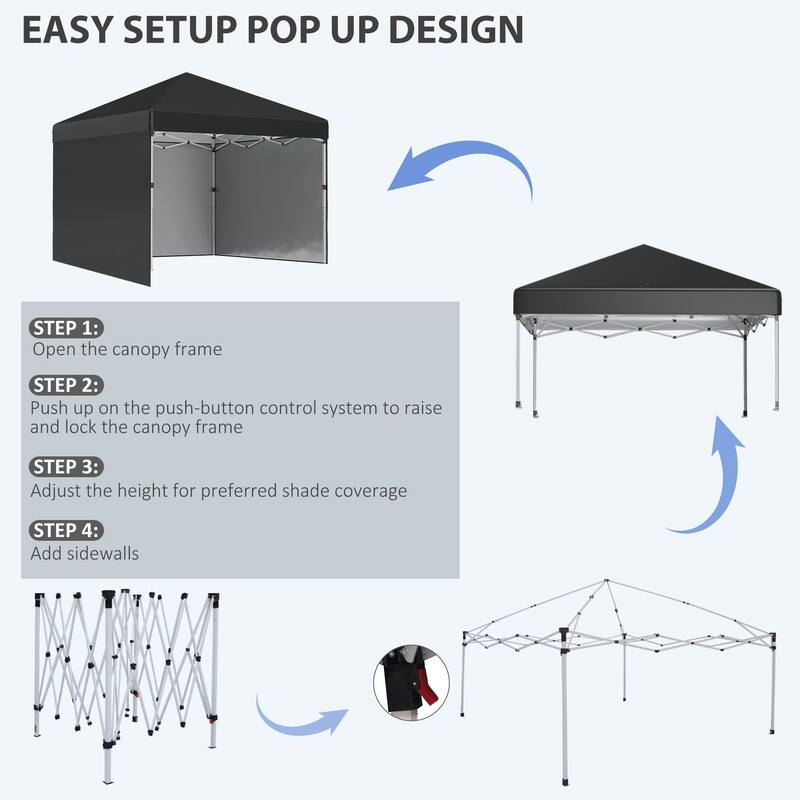 Outsunny 10' x 10' Pop Up Canopy with 3 Sidewalls, Leg Weight Bags and Carry Bag, Height Adjustable Party Tent