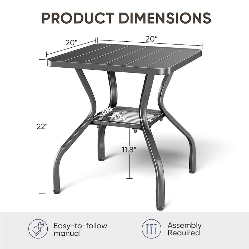 Komodo 20-Inch Outdoor Metal Square Side Table, Powder-Coated - 20" L x 20" W x 22" H