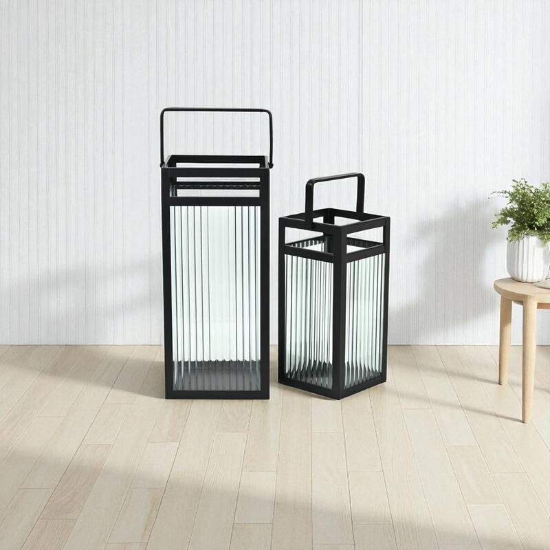 Drusilla Set of 2 Fluted Glass Lanterns - 16" and 12.25" - N/A