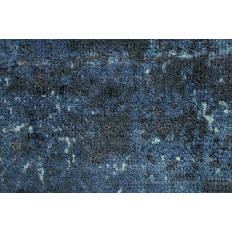 Hand Knotted Oriental Viscose Silk Carpet Modern Abstract Navy Blue & Blues Abstract Area Rug - 7' 9'' X 5' 6''