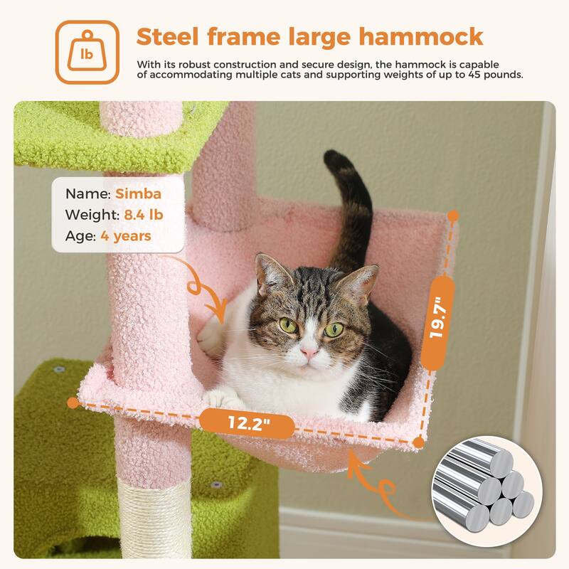 Large cat tree with apartment, hammock and toy ball