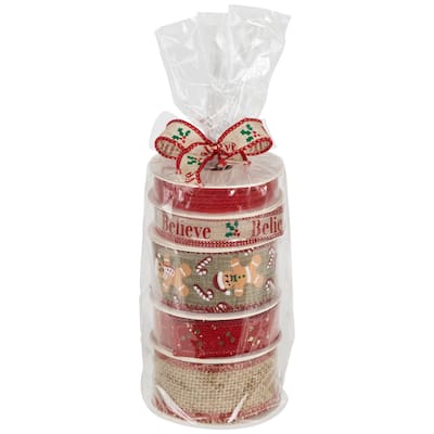 Set of 5 Gingerbread Matching Themed Craft Christmas Ribbons 1.5" x 3 Yards