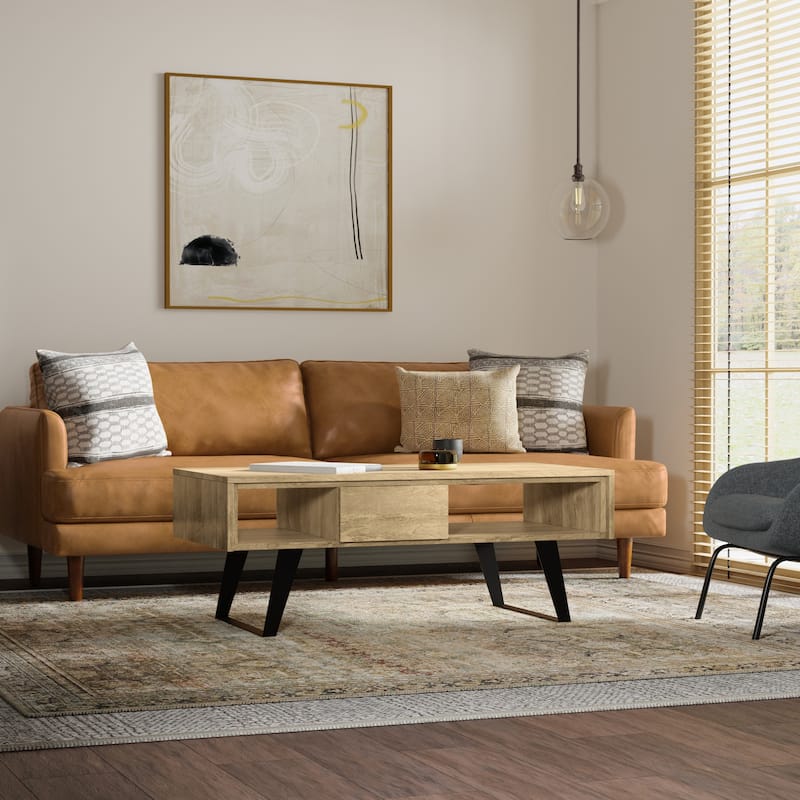 WYNDENHALL Mitchell SOLID WOOD & Metal 48 inch Wide Rectangle Modern Coffee Table - 48 W x 22 D x 18 H - Natural