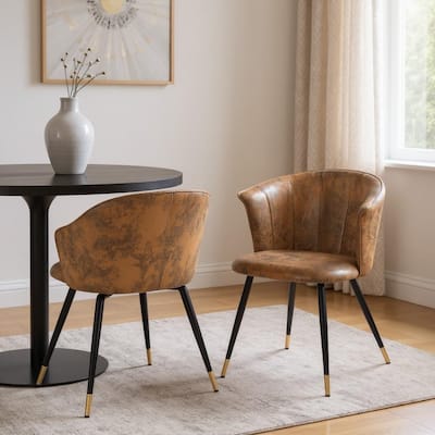 HomeRoots Set of Two Brown Black and Gold Upholstered Suede Dining Side Chairs - 21.20 in. x 29.30 in. x 20.00 in.
