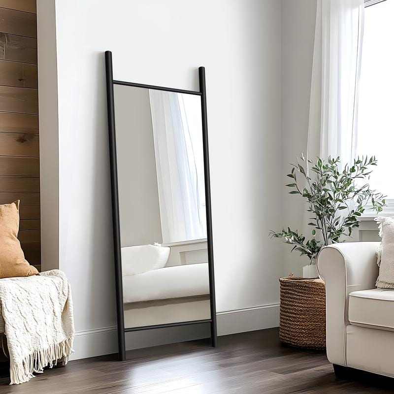 Rectangle Ladder-Style Solid Wood Framed Mirror in Brown - 63"x24"