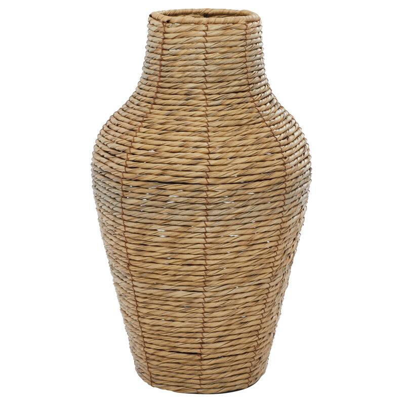 Natural Brown Open Weave Seagrass Bohemian Vase Collection
