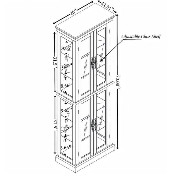 Lighted Tall Bookshelf Display Cabinet Curio Cabinet with Glass Doors