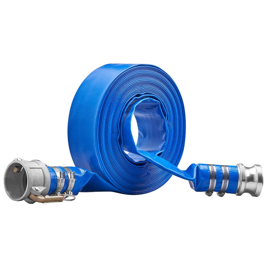 Pool Drain Hose, 2 inch by 50 ft, Durable PVC Material, Includes Aluminum Camlock C & E Connectors and Clamps - 50 ft