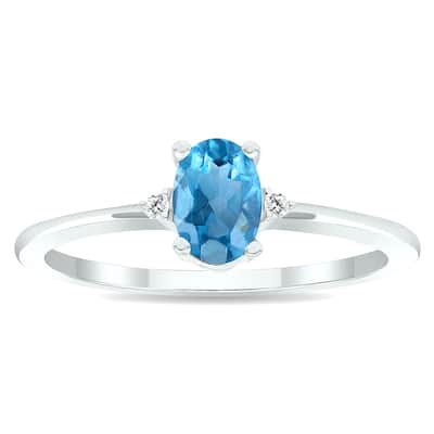 Women's Blue Topaz and Diamond Classic Band in 10K White Gold