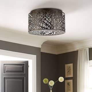 CO-Z 16-Inch Drum Flush Mount Crystal Chandelier