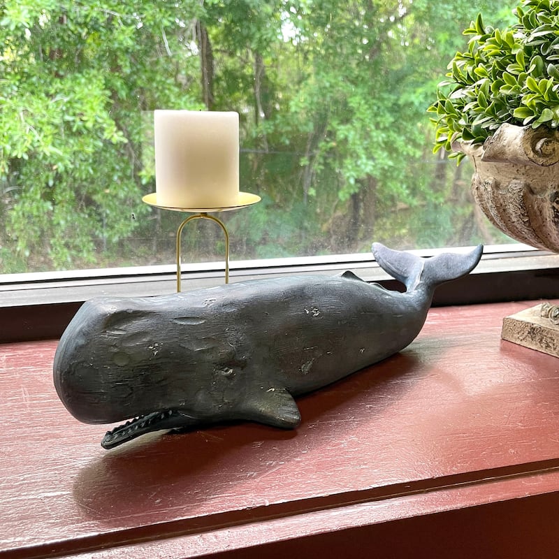 Sperm Whale Statue 15In Hand-Painted Resin Ocean Marine Decor Coastal - 3.5 X 14.5 X 4.5 inches