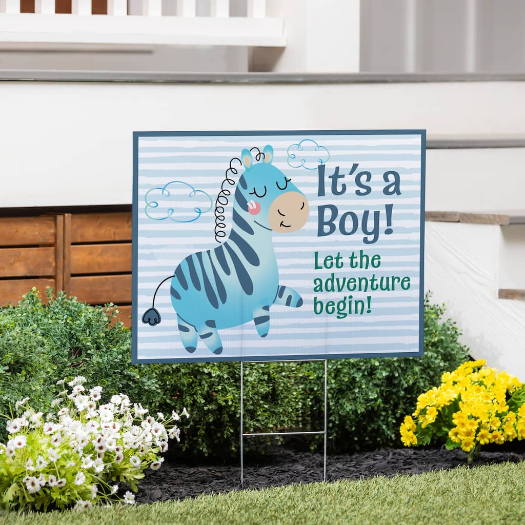 24" x 18" Yard Sign with H-Stake, It's a Boy Baby Zebra
