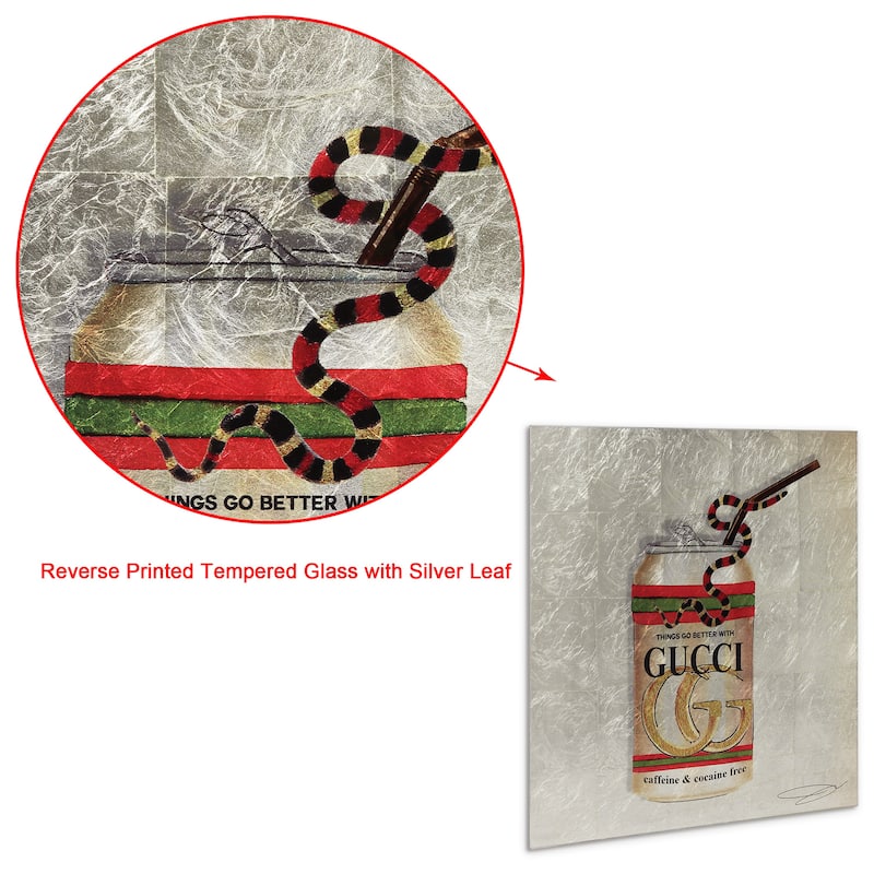 Fashion Drinks Reverse Printed Tempered Glass with Silver Leaf