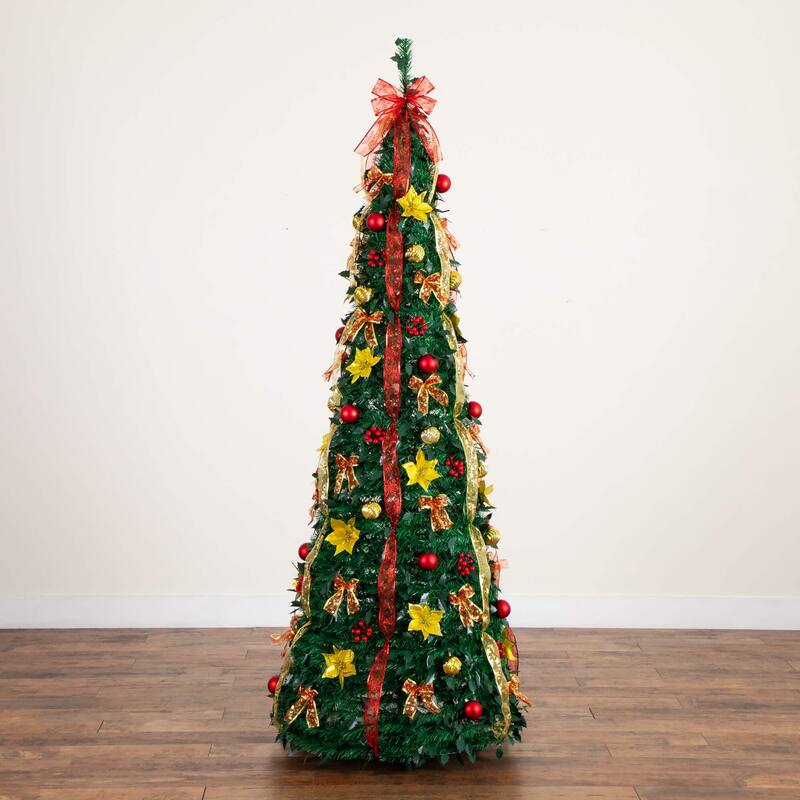 7-ft Pre-Lit Pop up Christmas Tree with Red & Gold Ornaments