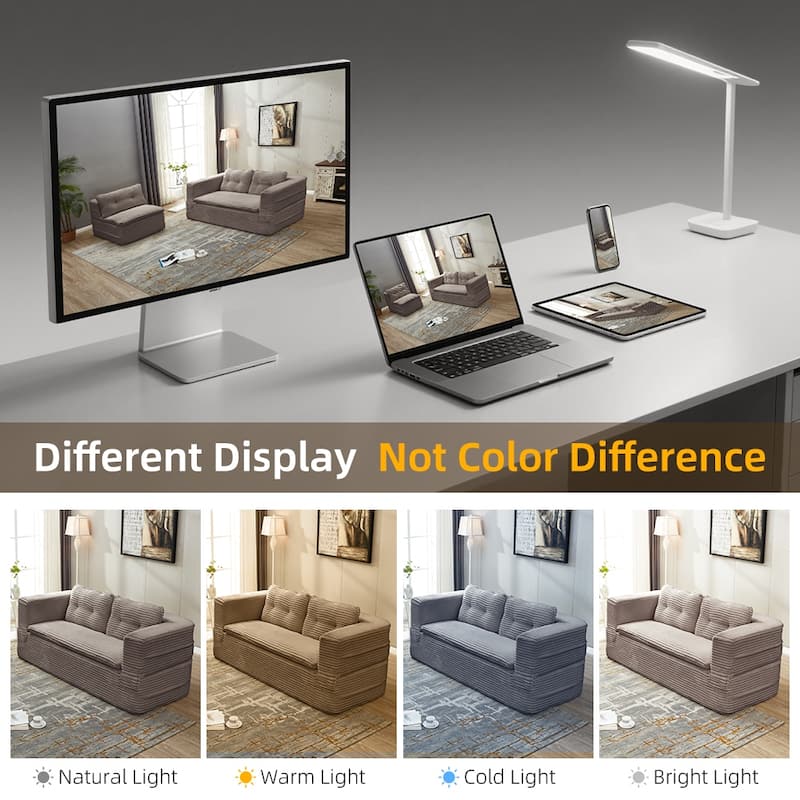 Sleeper Sofa with Chaise Lounge, Convertible Sectional Couch Bed, Corduroy 3-Seat Sofa, Folding Boneless Couch