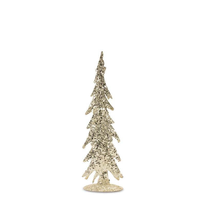 Mosaic Iron Pine Tree Christmas Figures - 17" - Gold - Set of 2