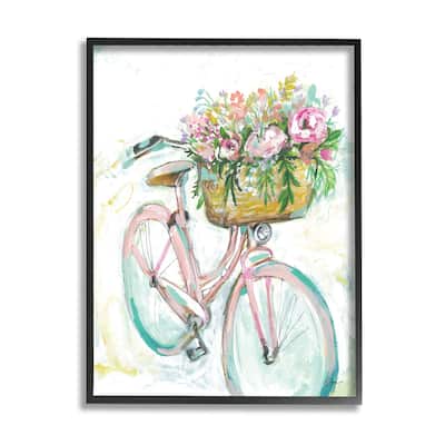 Stupell Parisian Retro Bike Spring Flower Basket Painting Framed Giclee Art Design By Jessica Mingo