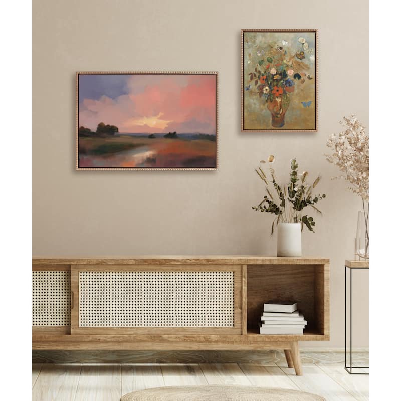 Sylvie Beaded Foothills in the Evening Framed Canvas by Mary Sparrow
