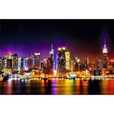 New York City Manhattan Skyline Reflections at Night Art Poster - 36 x 24 Inch