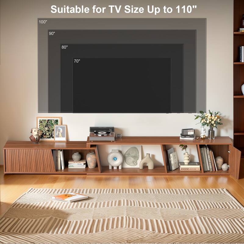 Pocassy Extendable TV Stand with Sliding Doors Minimalist Rectangle