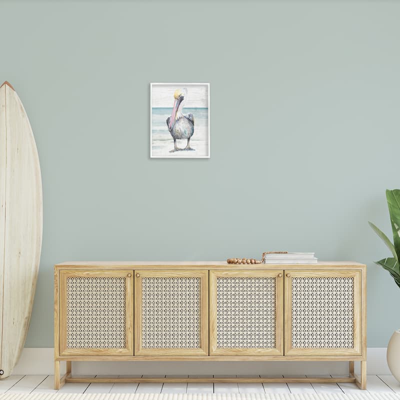 Stupell Pelican Bird Standing Beach Sand Grain Pattern Framed Wall Art, Design by Patricia Pinto