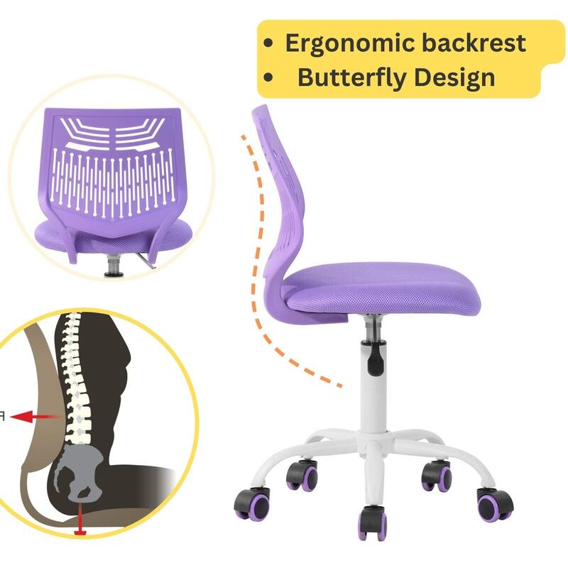 HomyLin Plastic Mesh Adjustable Armless Desk Chair with Rolling Wheels