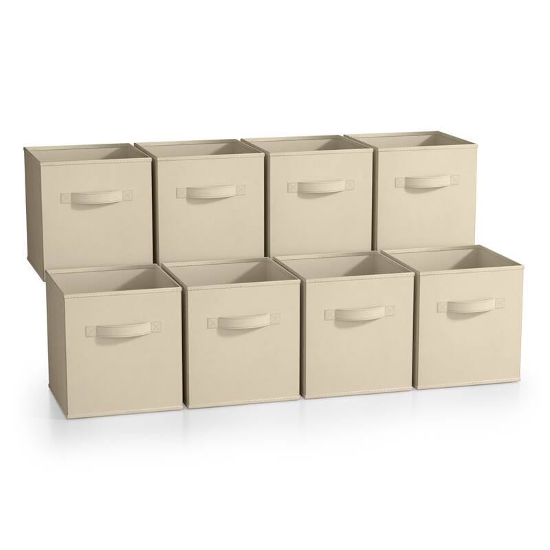 Sorbus Fabric Storage Bins 11" Foldable Cubes With Handles For Pantry, Cubbies, Toy And Closet Shelving Organization - 8Pk - Beige